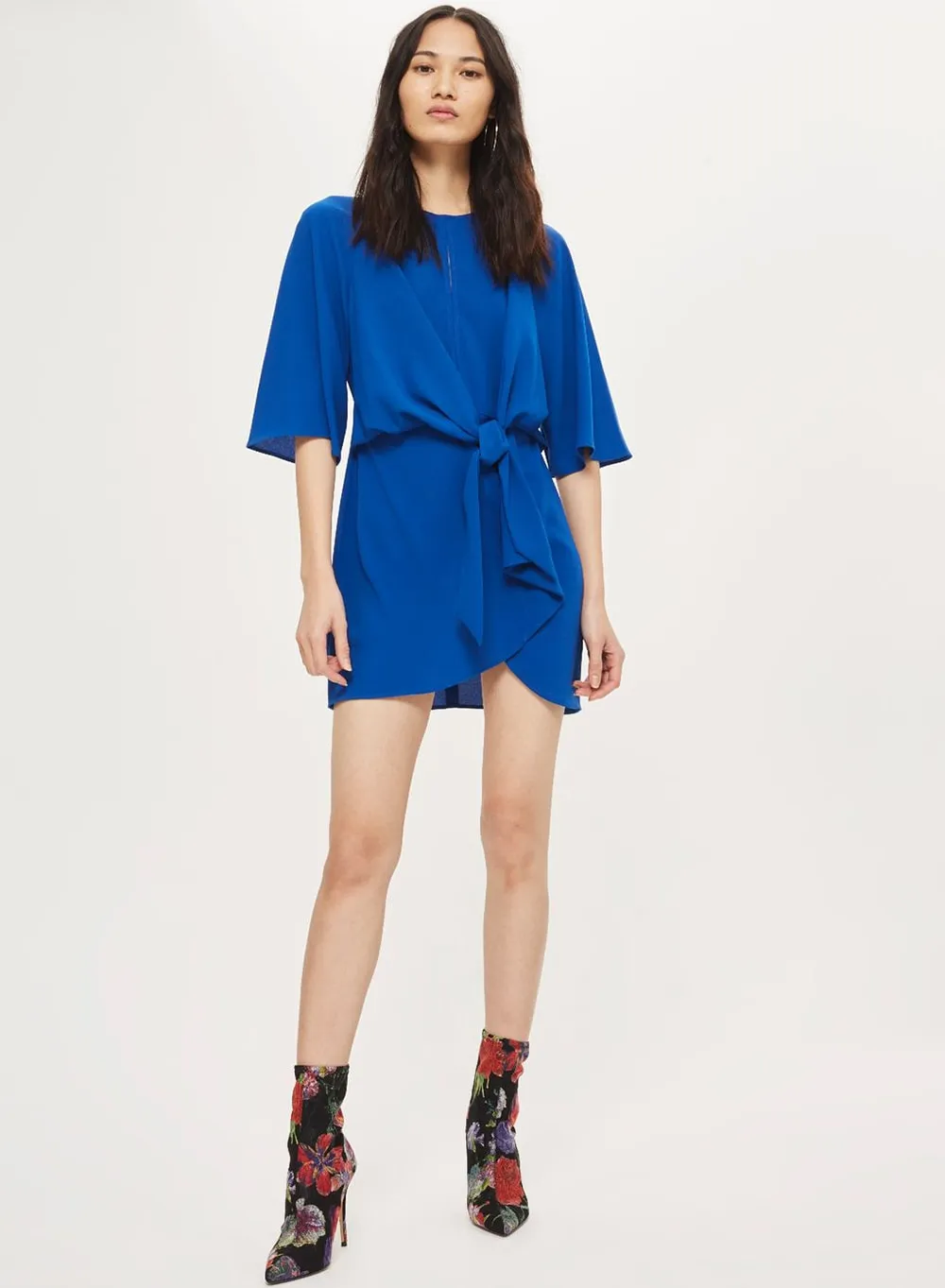 Cobalt Blue Kimono Wrap Mini Dress